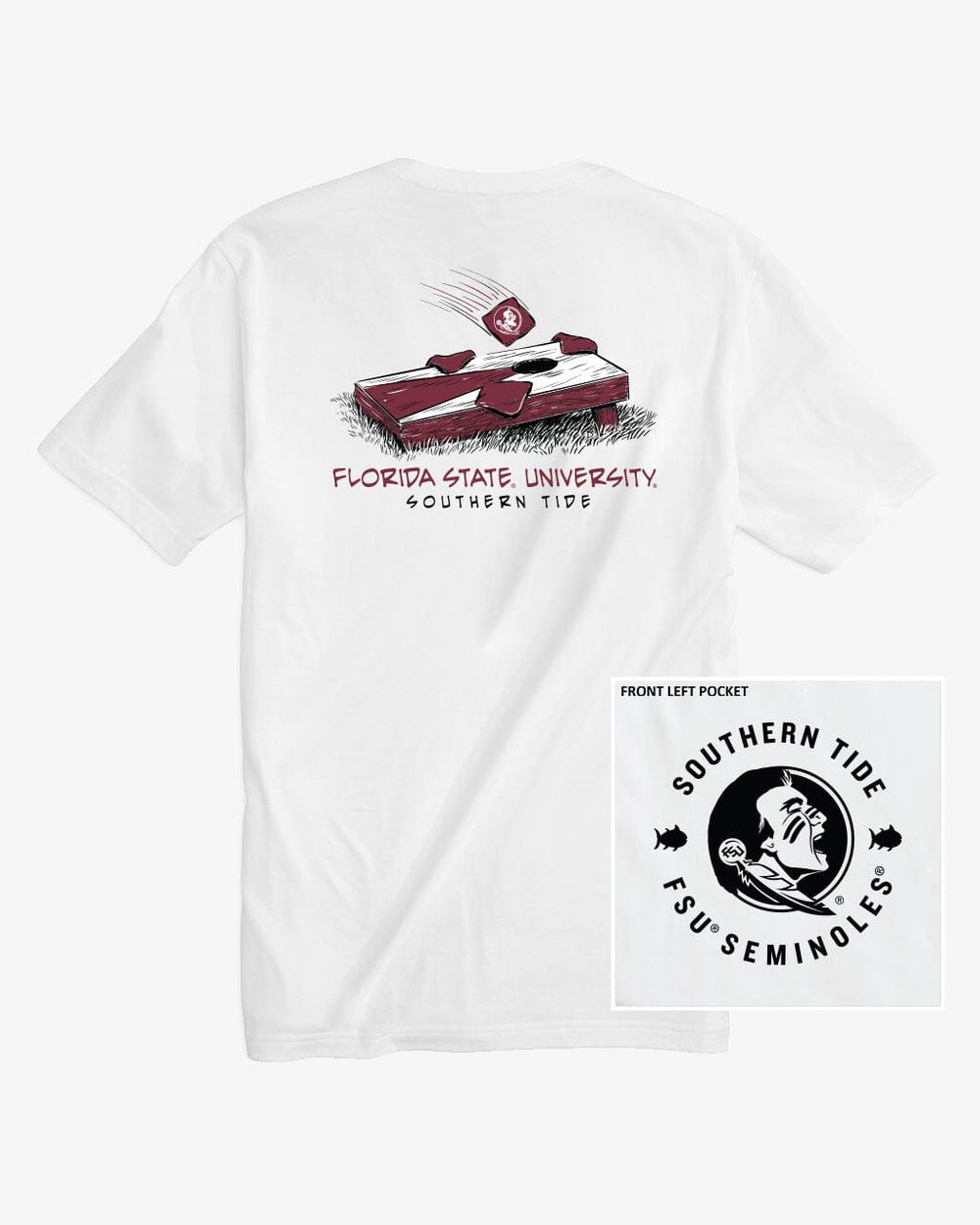 The back view of the FSU Seminoles Cornhole T-Shirt by Southern Tide - Classic White