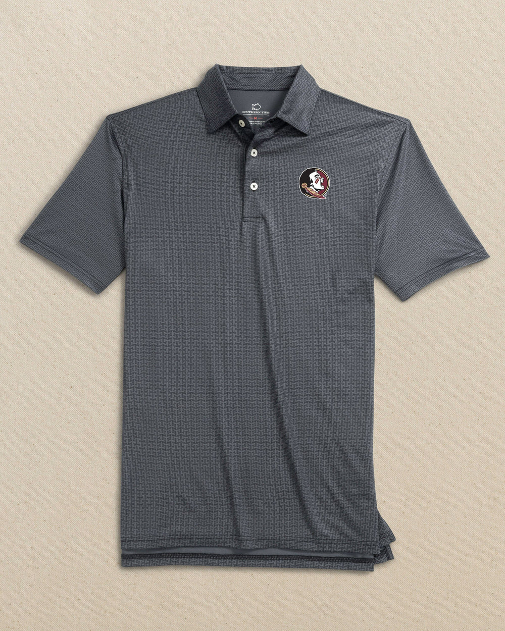 The front view of the Southern Tide FSU Seminoles Driver ST Geo Printed Polo by Southern Tide - Caviar Black