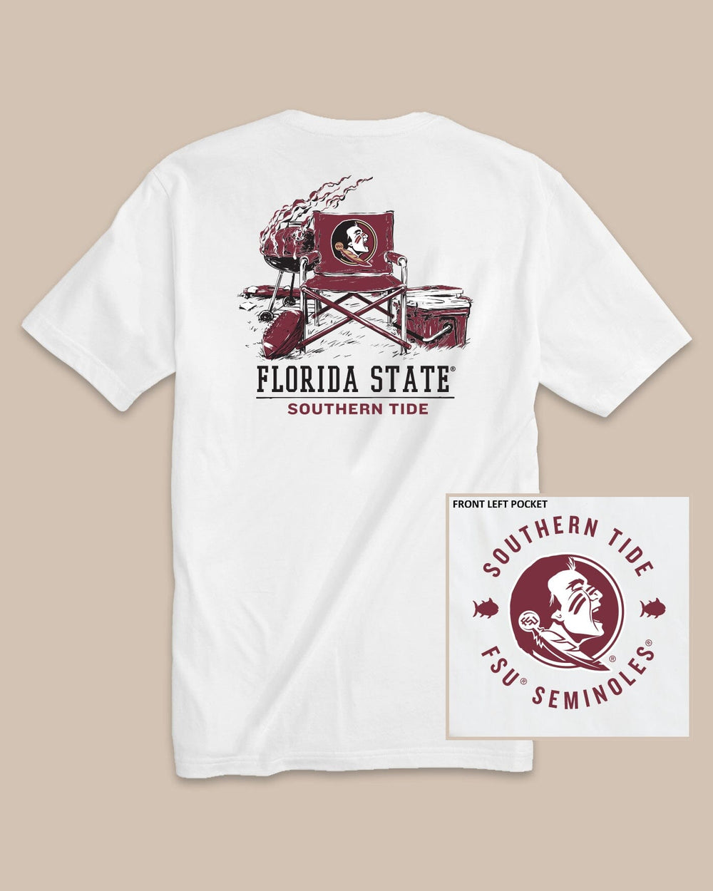 The back view of the FSU Seminoles Gameday BBQ Tailgate T-Shirt by Southern Tide - Classic White
