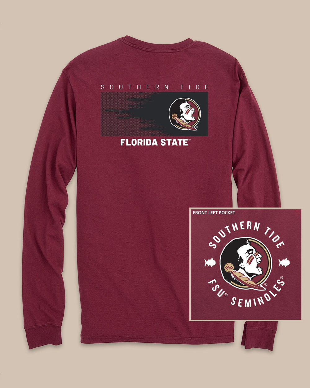 The back view of FSU Seminoles Gameday Hexagon Gradient T-Shirt by Southern Tide - Chianti