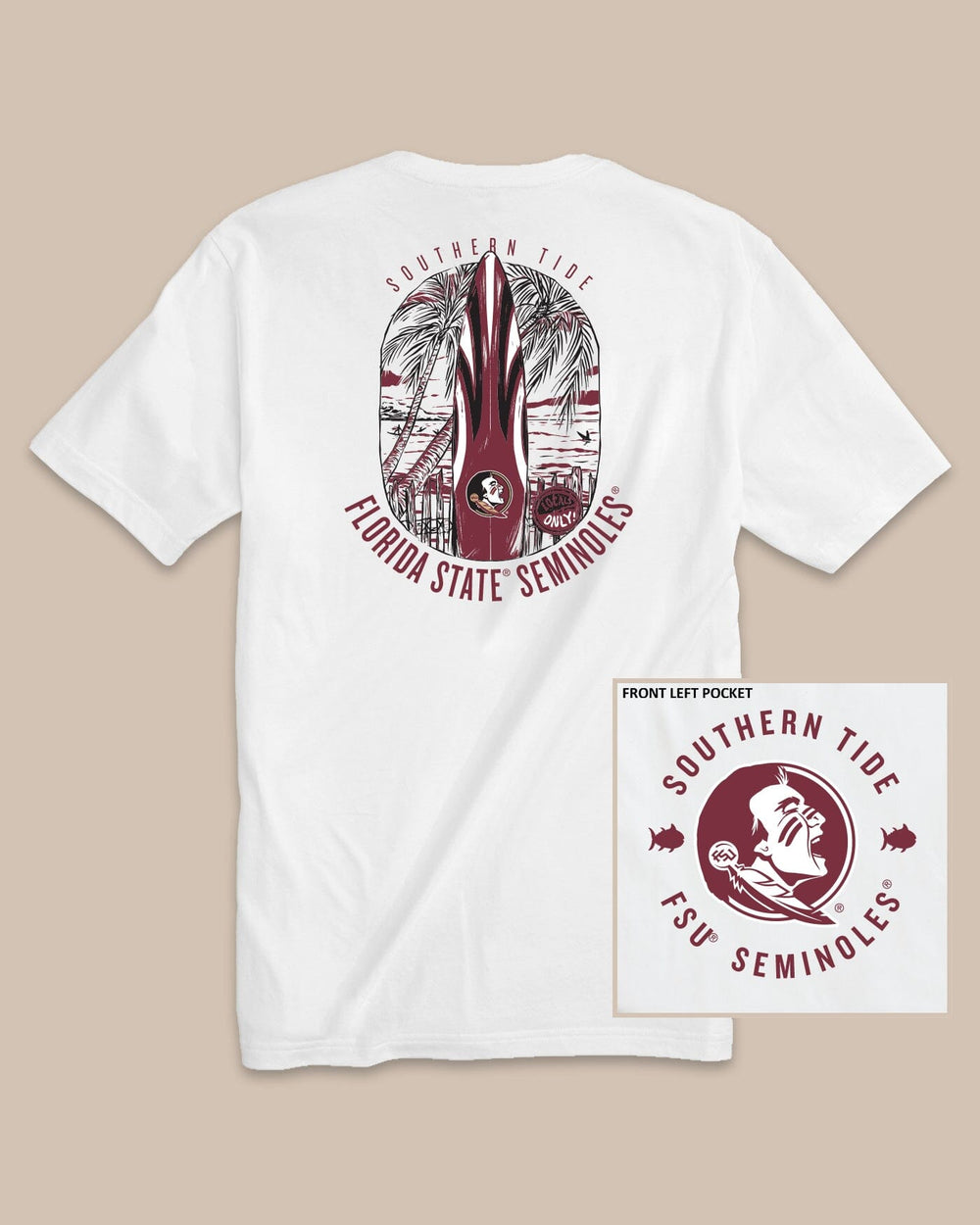 The back view of the FSU Seminoles Gameday Locals Only T-Shirt by Southern Tide - Classic White