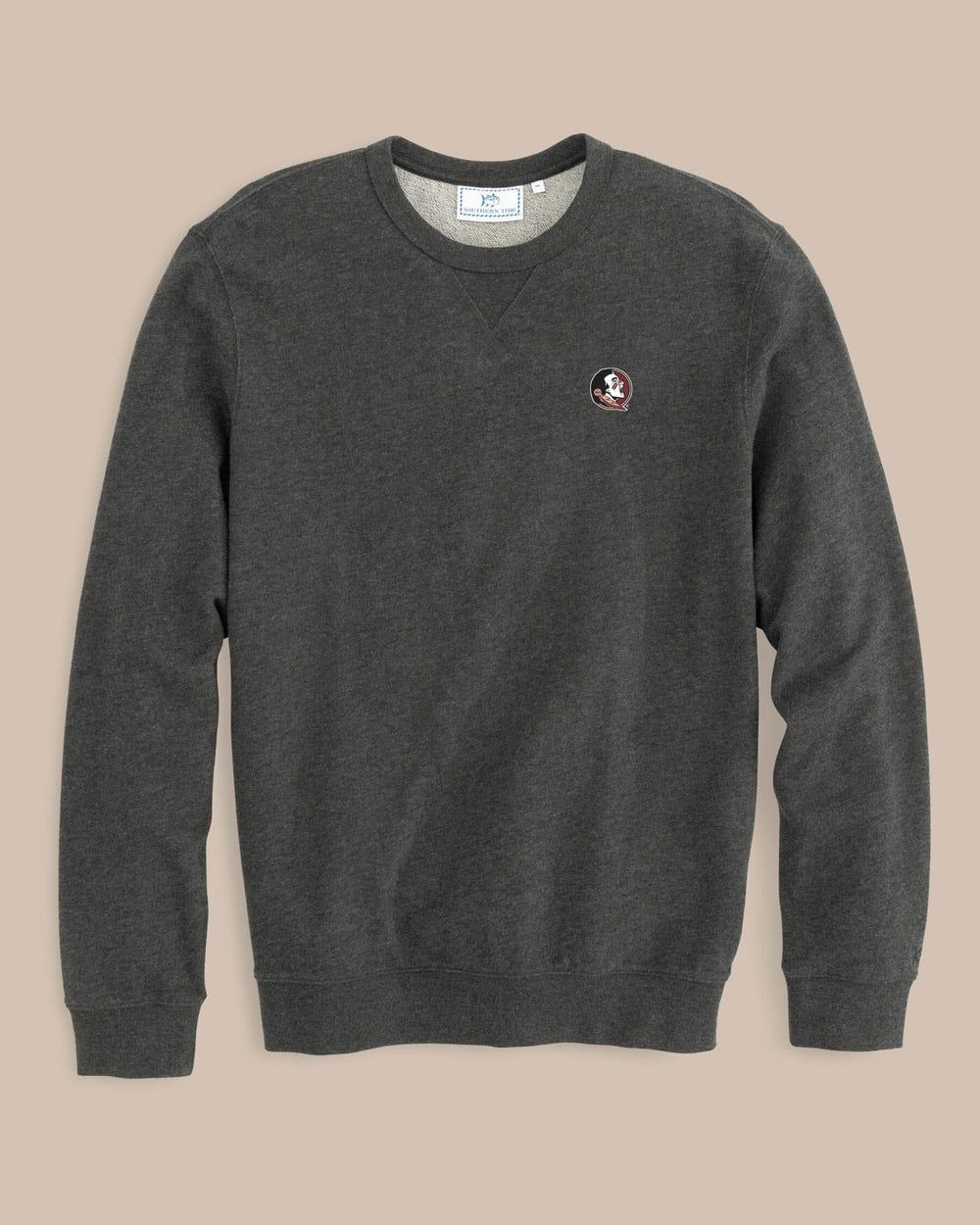 The front view of the FSU Upper Deck Pullover Sweatshirt by Southern Tide - Heather Black