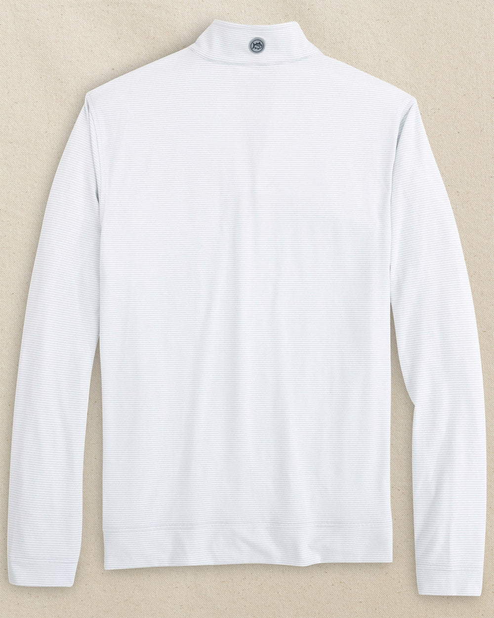 The back view of the Southern Tide Furman Paladins Cruiser Micro-Stripe Heather Quarter Zip by Southern Tide - Heather Slate Grey