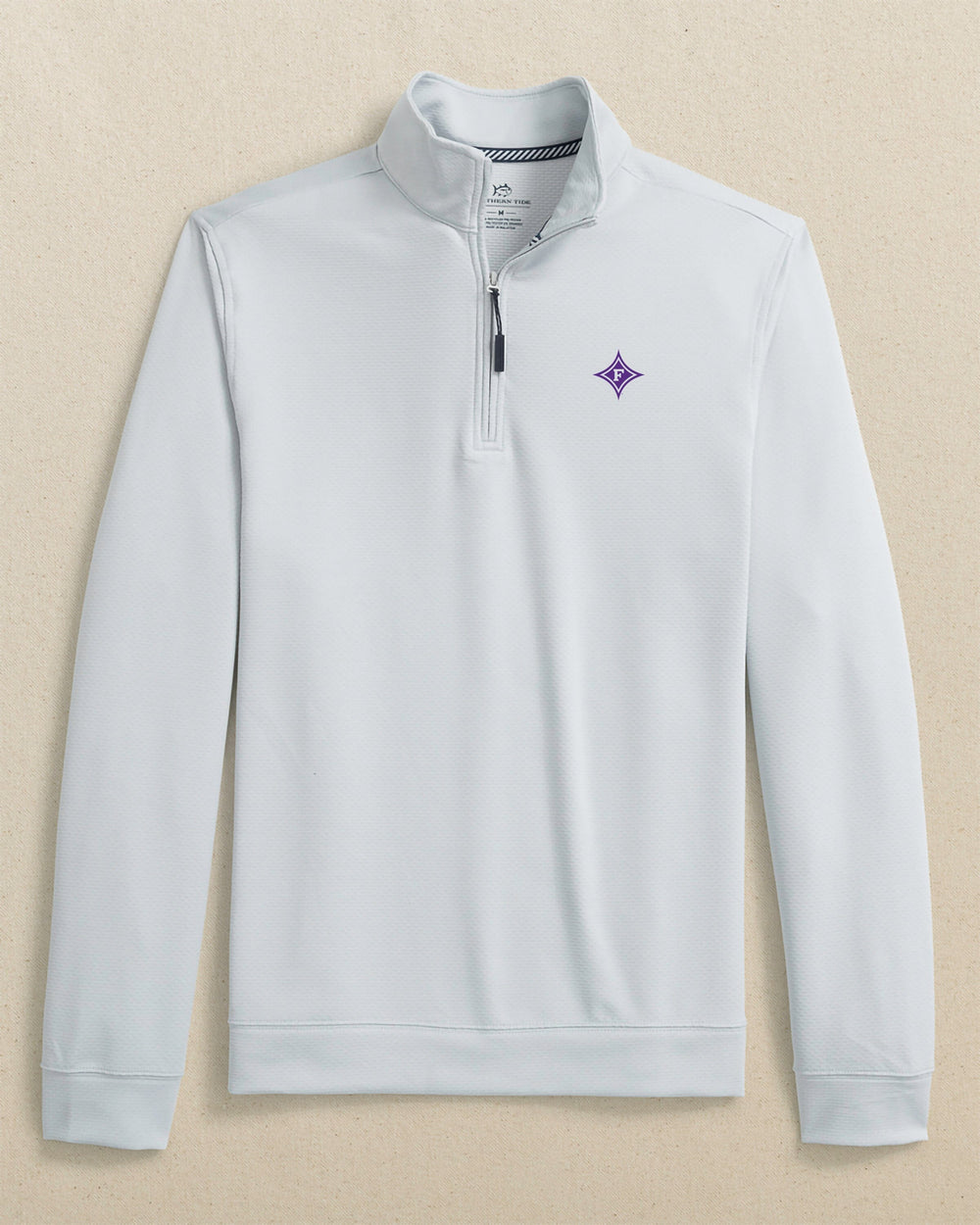 The front view of the Southern Tide Furman Paladins Schooner Quarter Zip by Southern Tide - Slate Grey