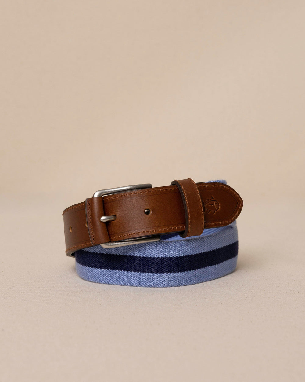 The front view of the Southern Tide Gadson Stretch Ribbon Belt by Southern Tide - Tide Blue