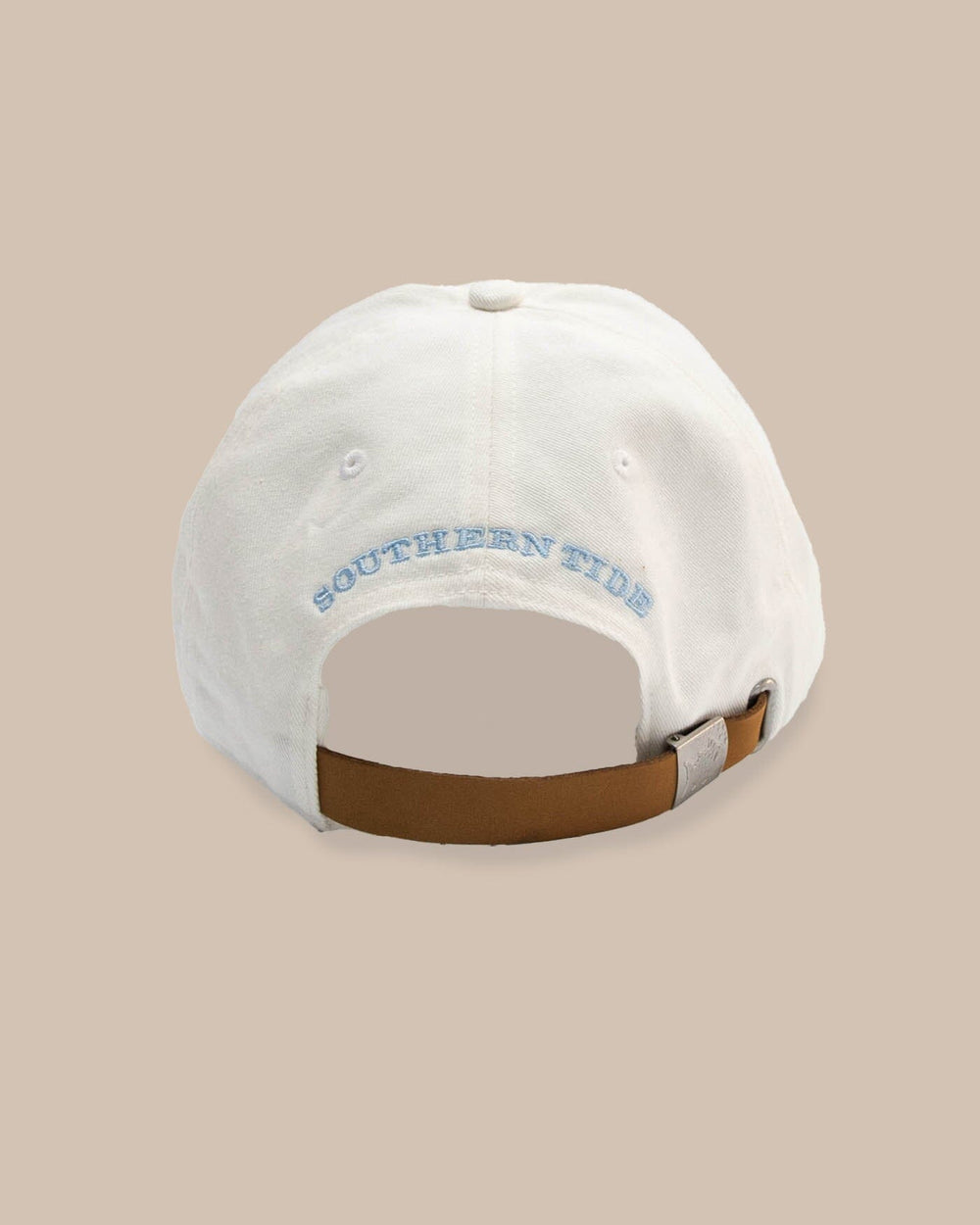 The back view of the Southern Tide Game Set Match Leather Strap Hat by Southern Tide - White