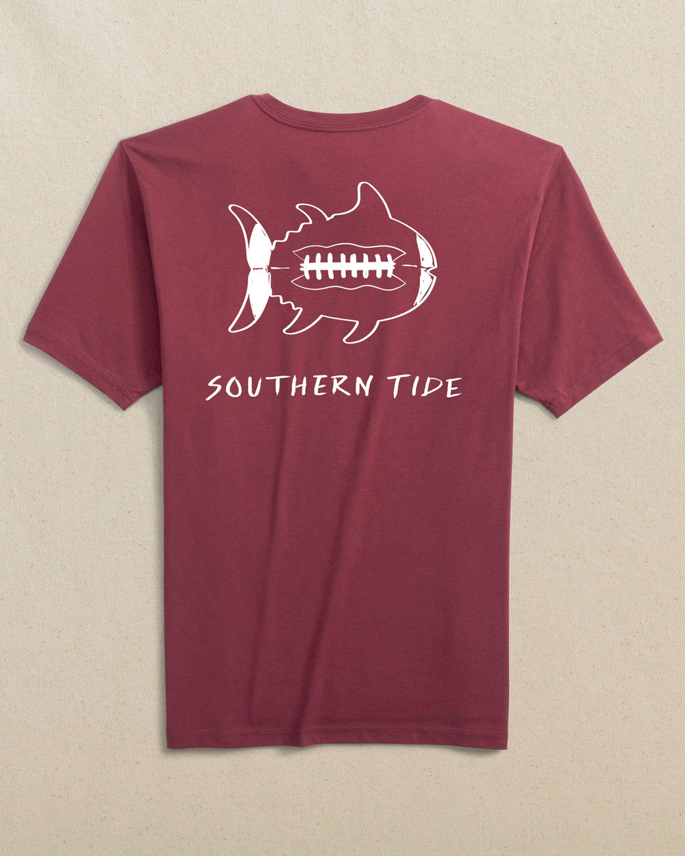 The back view of the Southern Tide Gameday Football Short Sleeve T-Shirt by Southern Tide - Chianti and White