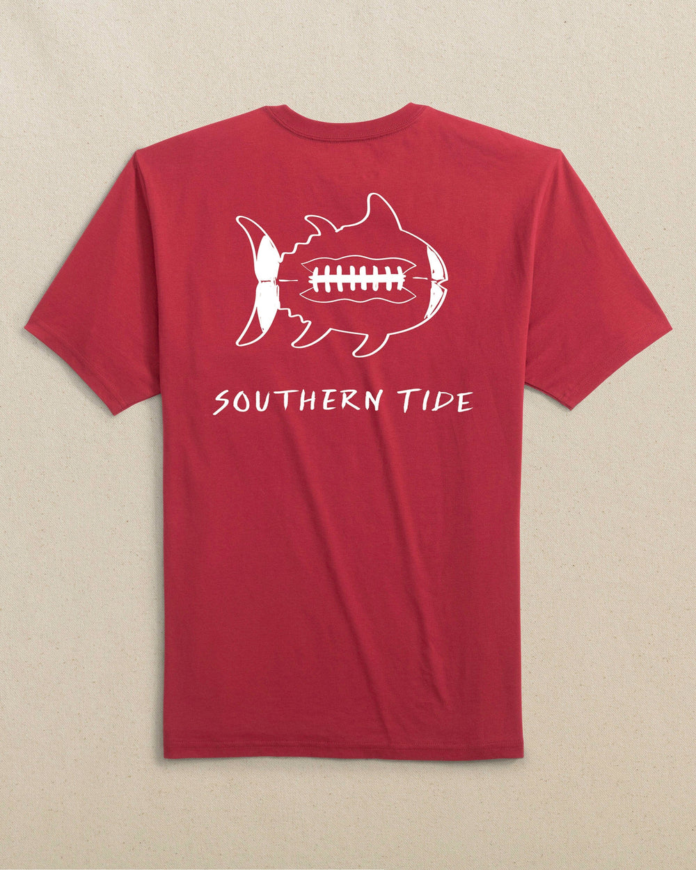 The back view of the Southern Tide Gameday Football Short Sleeve T-Shirt by Southern Tide - Crimson and White
