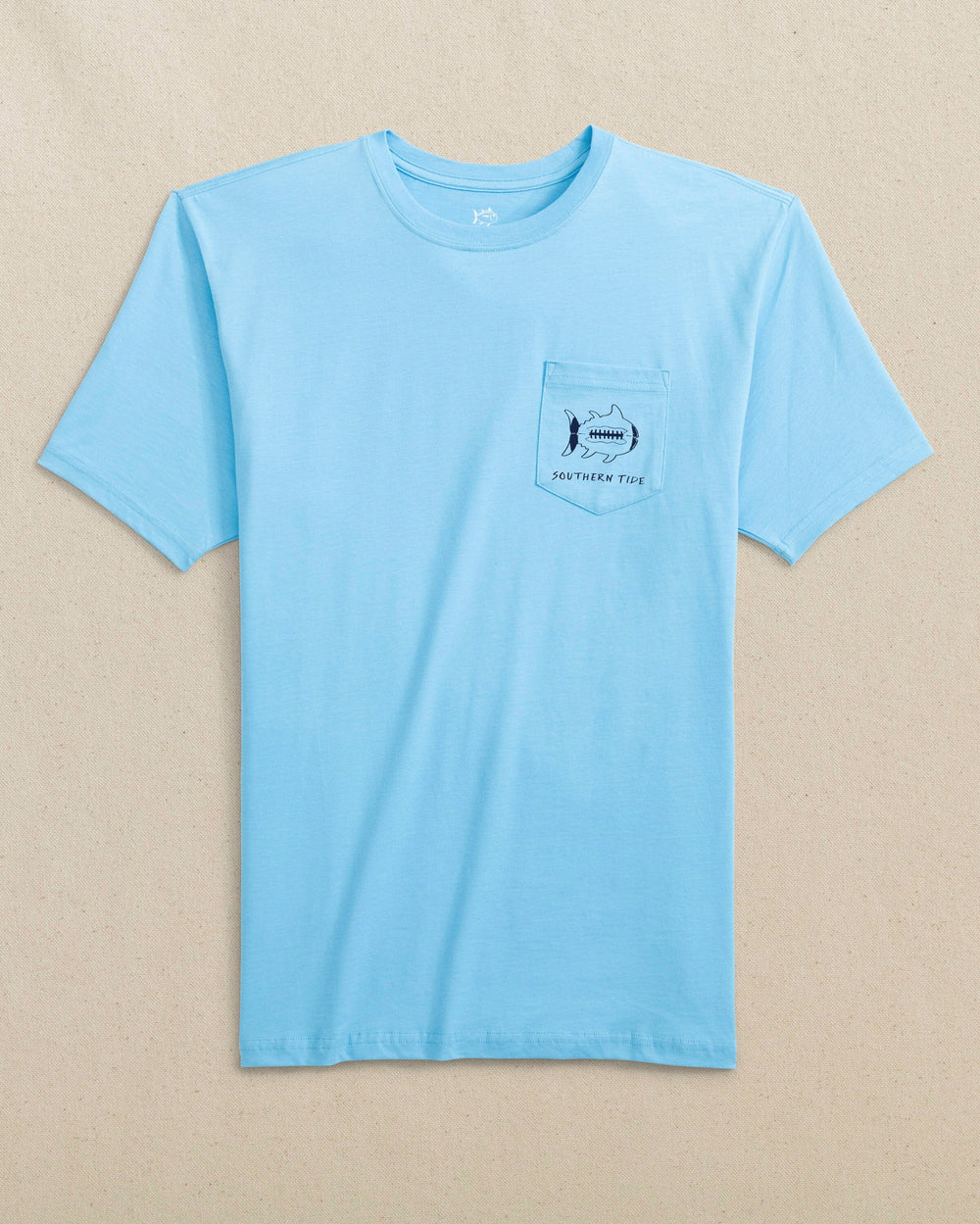 The front view of the Southern Tide Gameday Football Short Sleeve T-Shirt by Southern Tide - Rush Blue and Navy