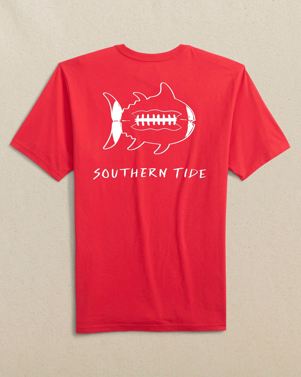 The back view of the Southern Tide Gameday Football Short Sleeve T-Shirt by Southern Tide - Varsity Red and White