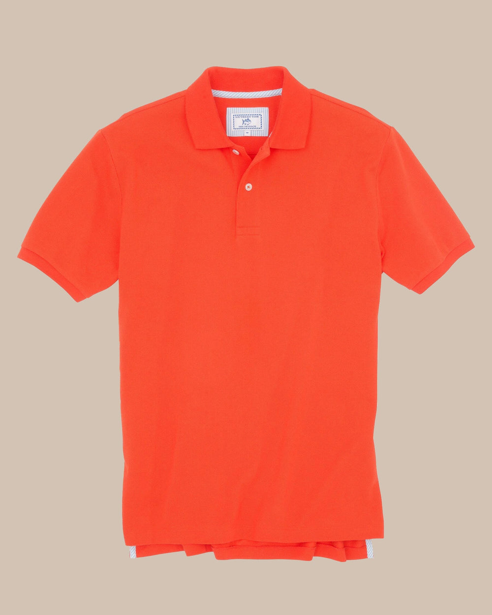 The front view of the Men's Orange Skipjack Gameday Colors Polo Shirt by Southern Tide - Endzone Orange