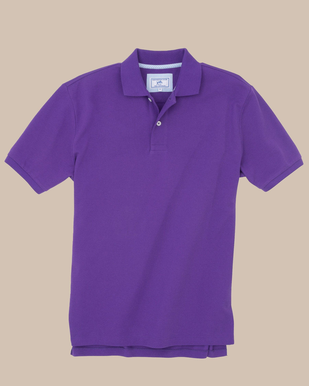 The front view of the Men's Purple Skipjack Gameday Colors Polo Shirt by Southern Tide - Regal Purple