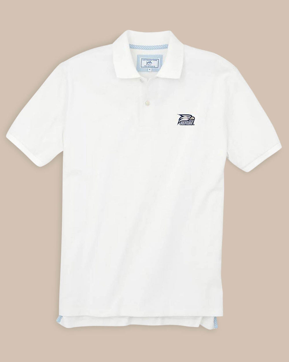 The front view of the Men's White Georgia Southern Pique Polo Shirt by Southern Tide - Classic White