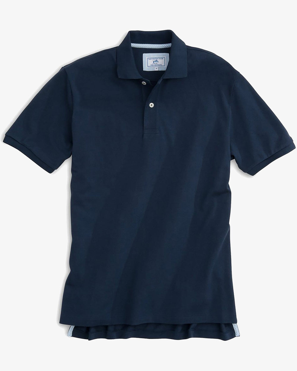 The front view of the Men's Orange Skipjack Gameday Colors Polo Shirt by Southern Tide - Navy
