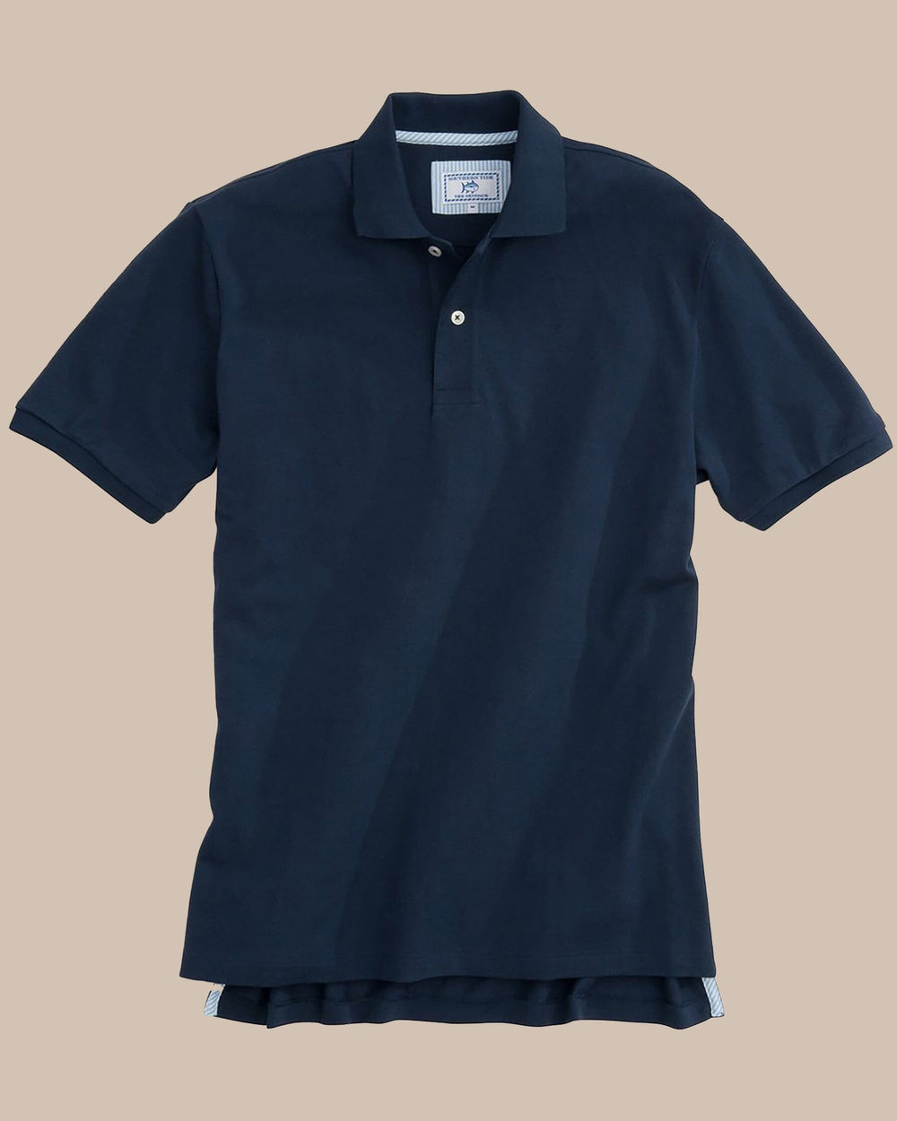 The front view of the Men's Orange Skipjack Gameday Colors Polo Shirt by Southern Tide - Navy