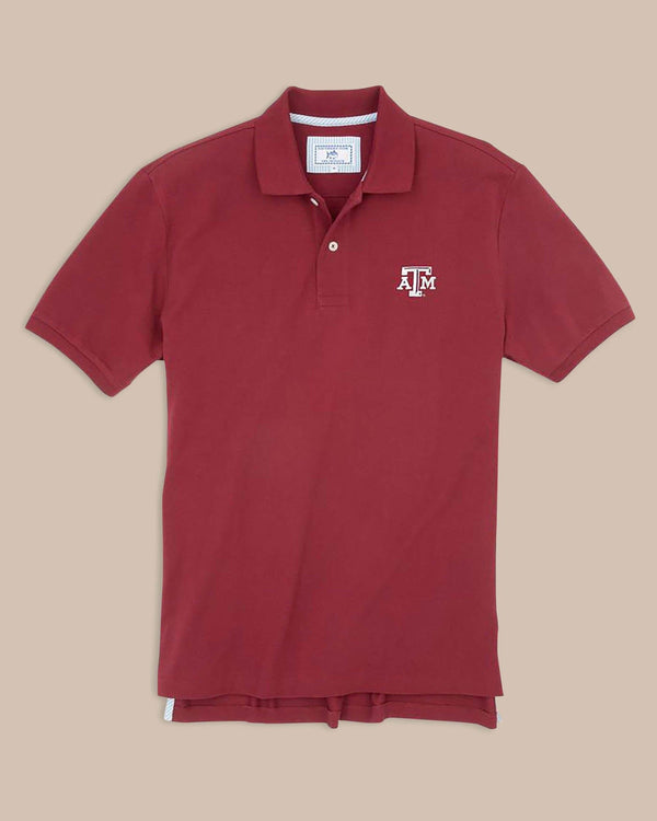 The front view of the Men's Red Texas A&M Aggies Pique Polo Shirt by Southern Tide - Chianti