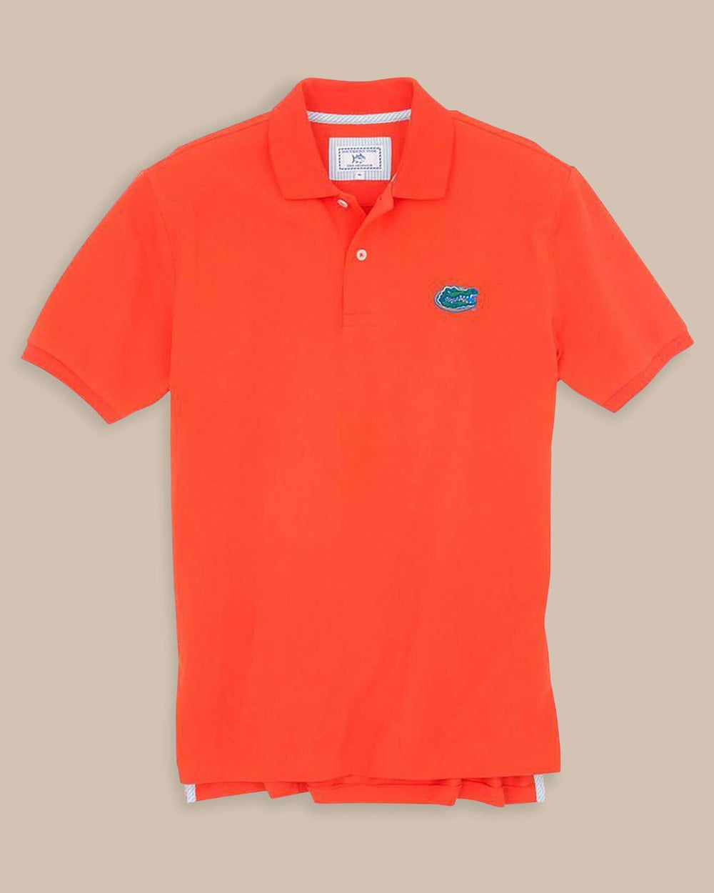 The front of the Men's Light Blue Florida Gators Pique Polo Shirt by Southern Tide - Endzone Orange