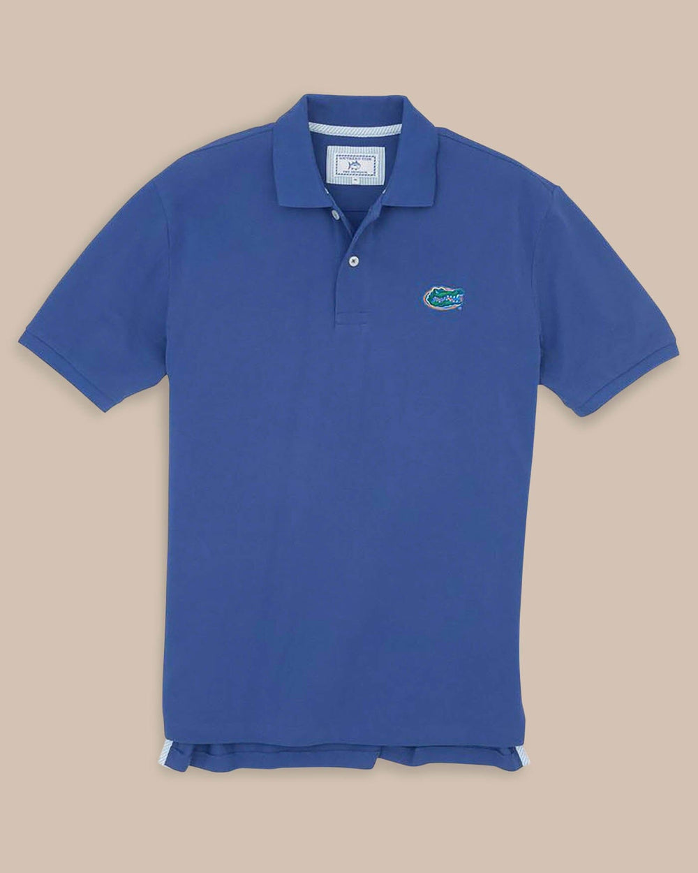 The front view of the Men's Light Blue Florida Gators Pique Polo Shirt by Southern Tide - University Blue