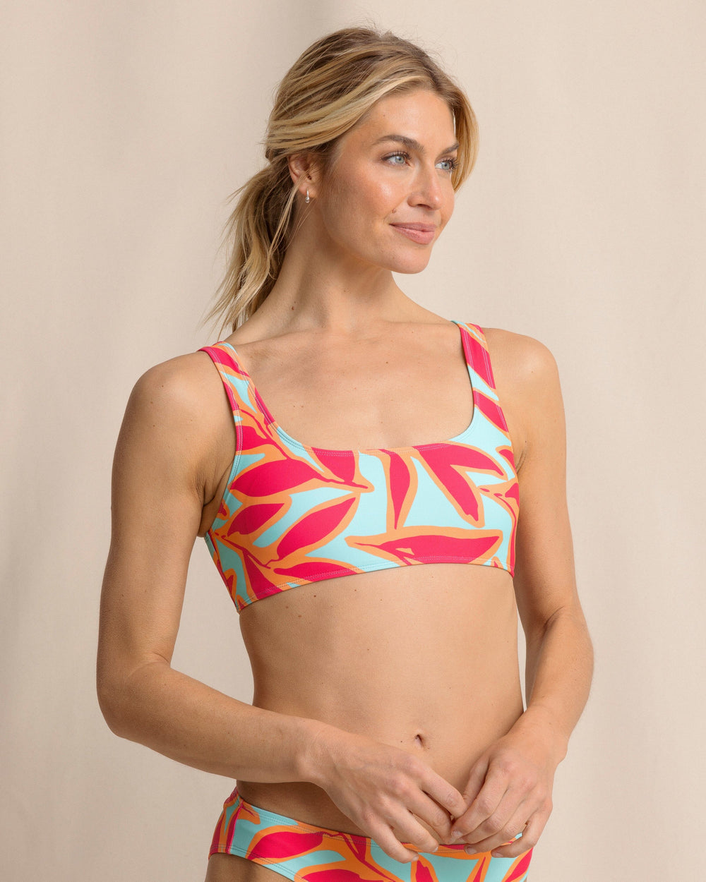 The side view of the Southern Tide Garden Glory Bikini Top by Southern Tide - Mint