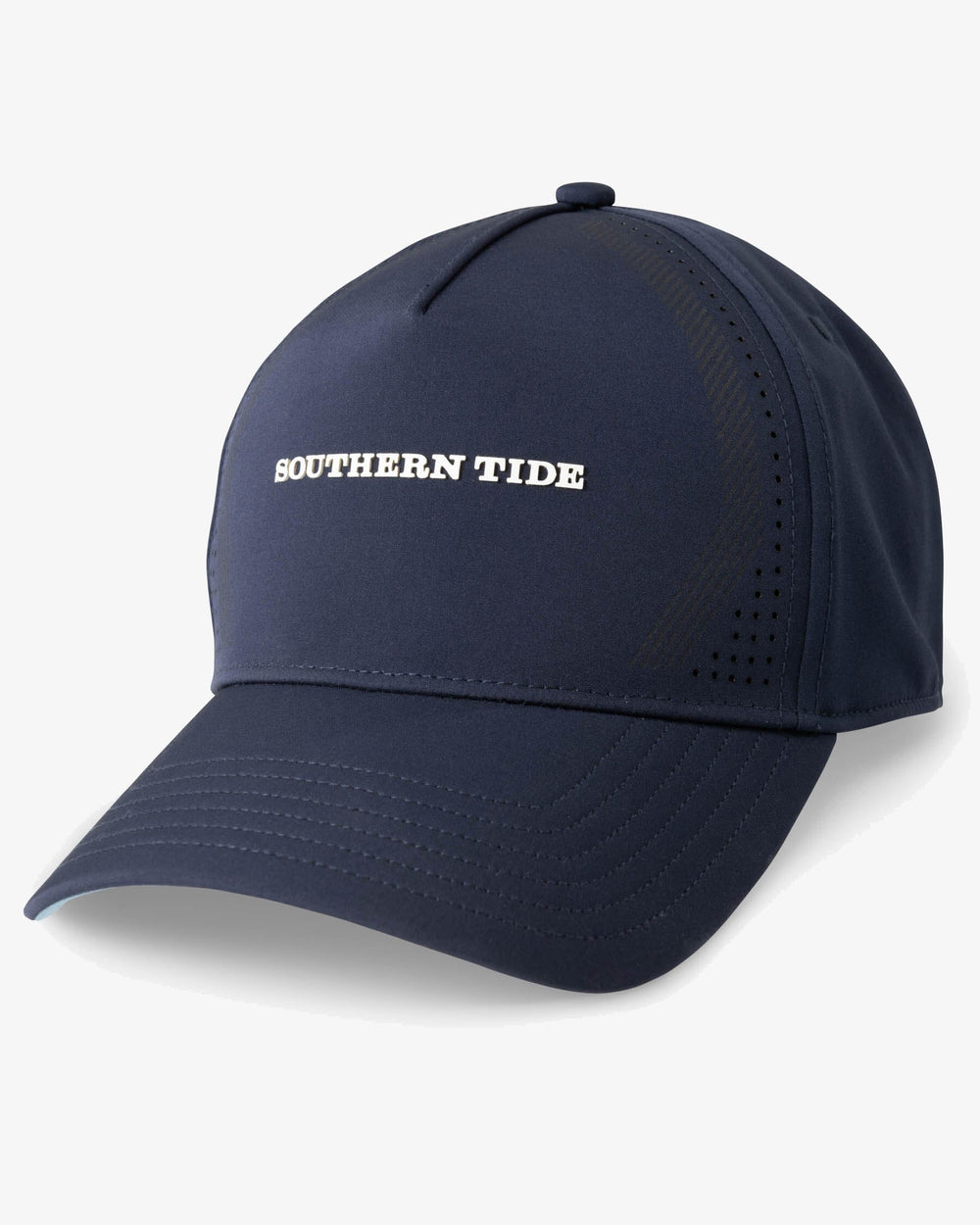 The front view of the Garrison Perforated Performance Hat by Southern Tide - Navy
