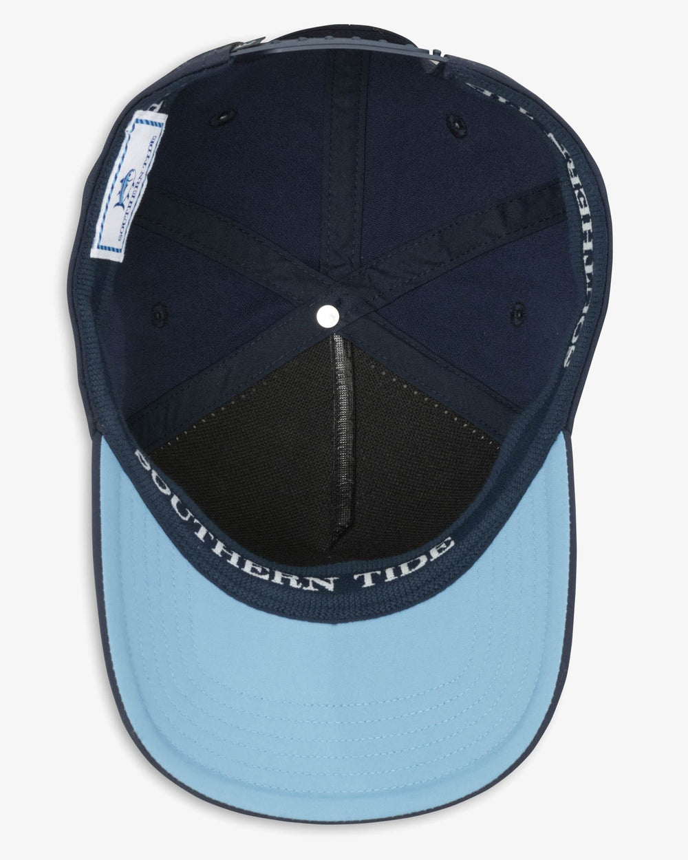 The interior view of the Garrison Perforated Performance Hat by Southern Tide - Navy