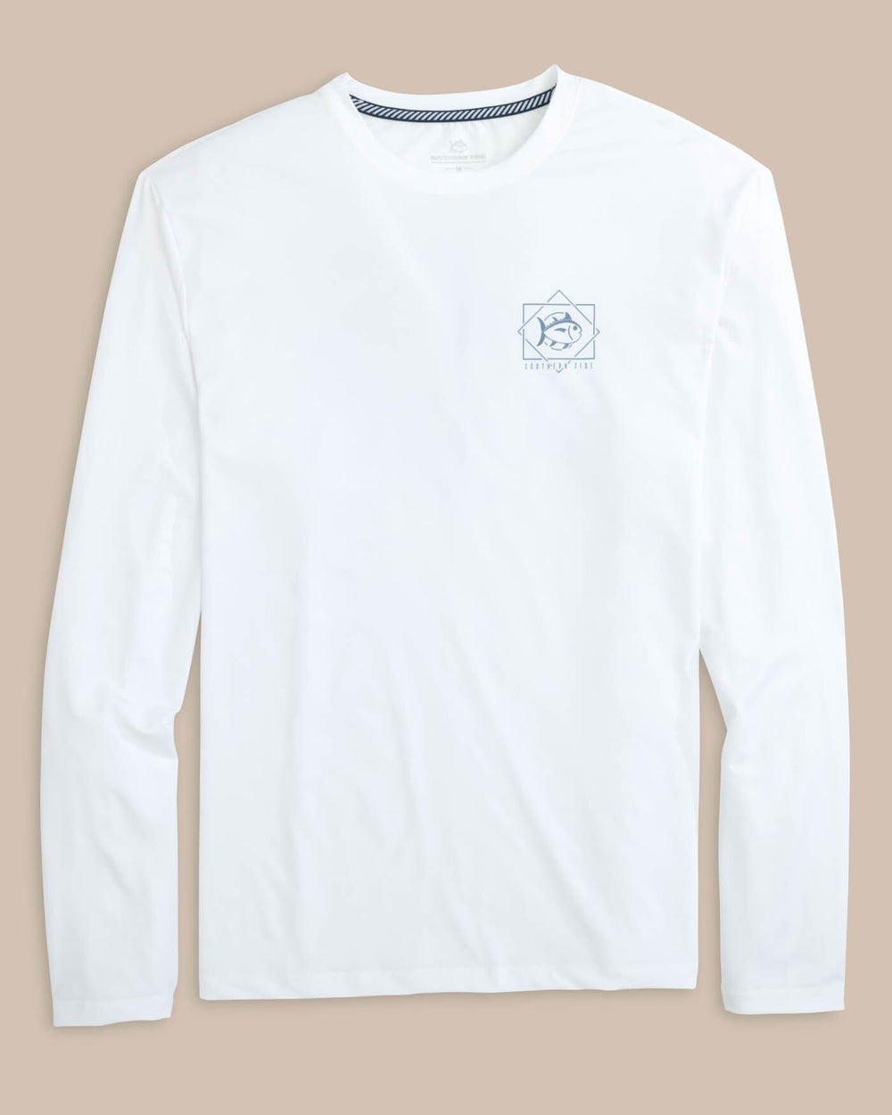 The front view of the Southern Tide Geometric Striped Long Sleeve Performance T-shirt by Southern Tide - Classic White