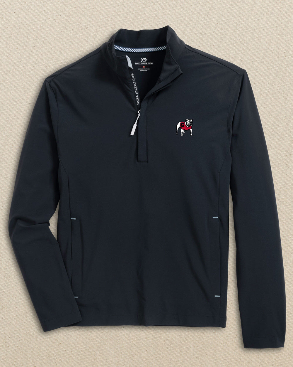 The front view of the Southern Tide Georgia Bulldogs Avondale Performance Jacket by Southern Tide - Caviar Black