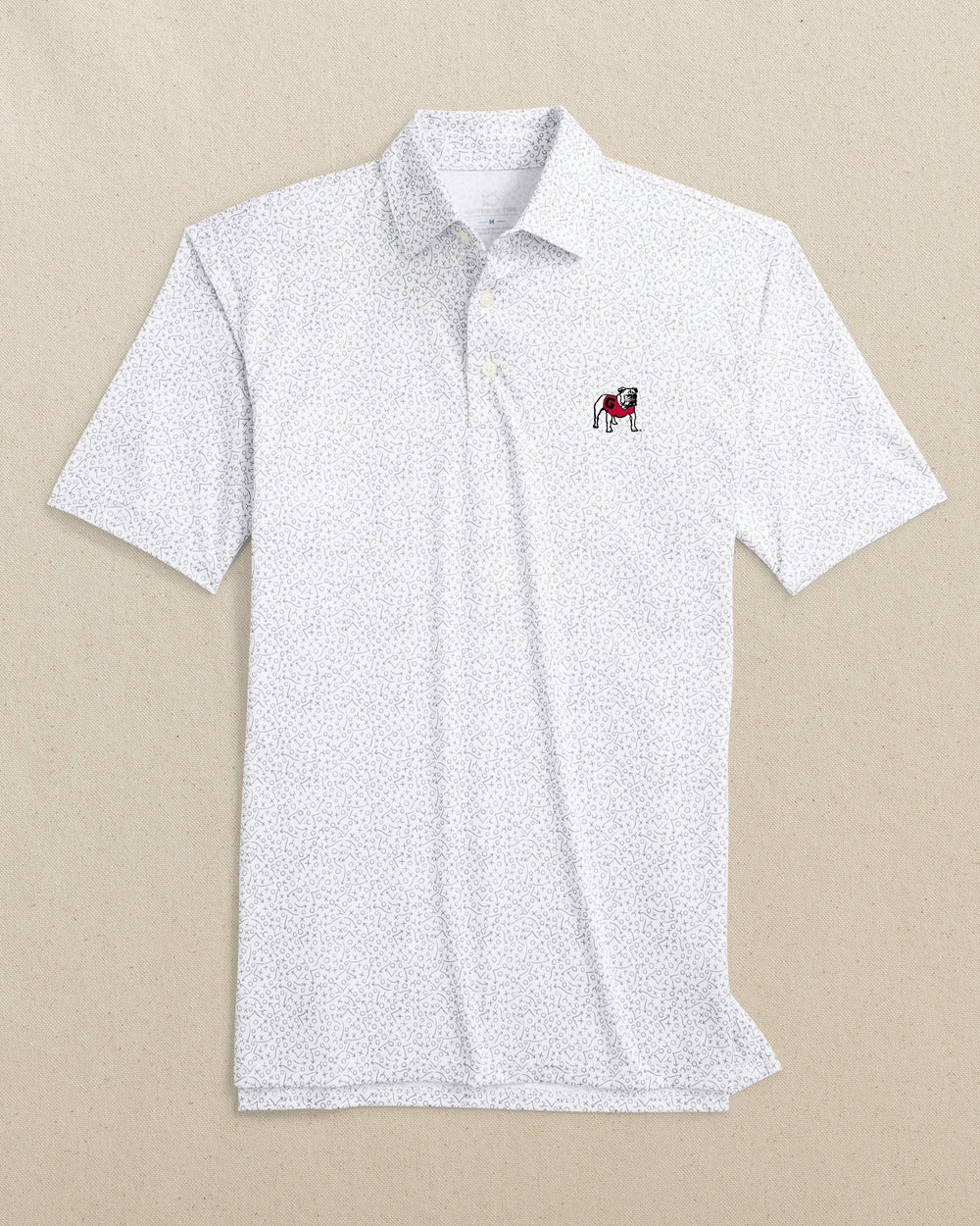 The front view of the Southern Tide Georgia Bulldogs Driver Gameplay Polo by Southern Tide - Classic White