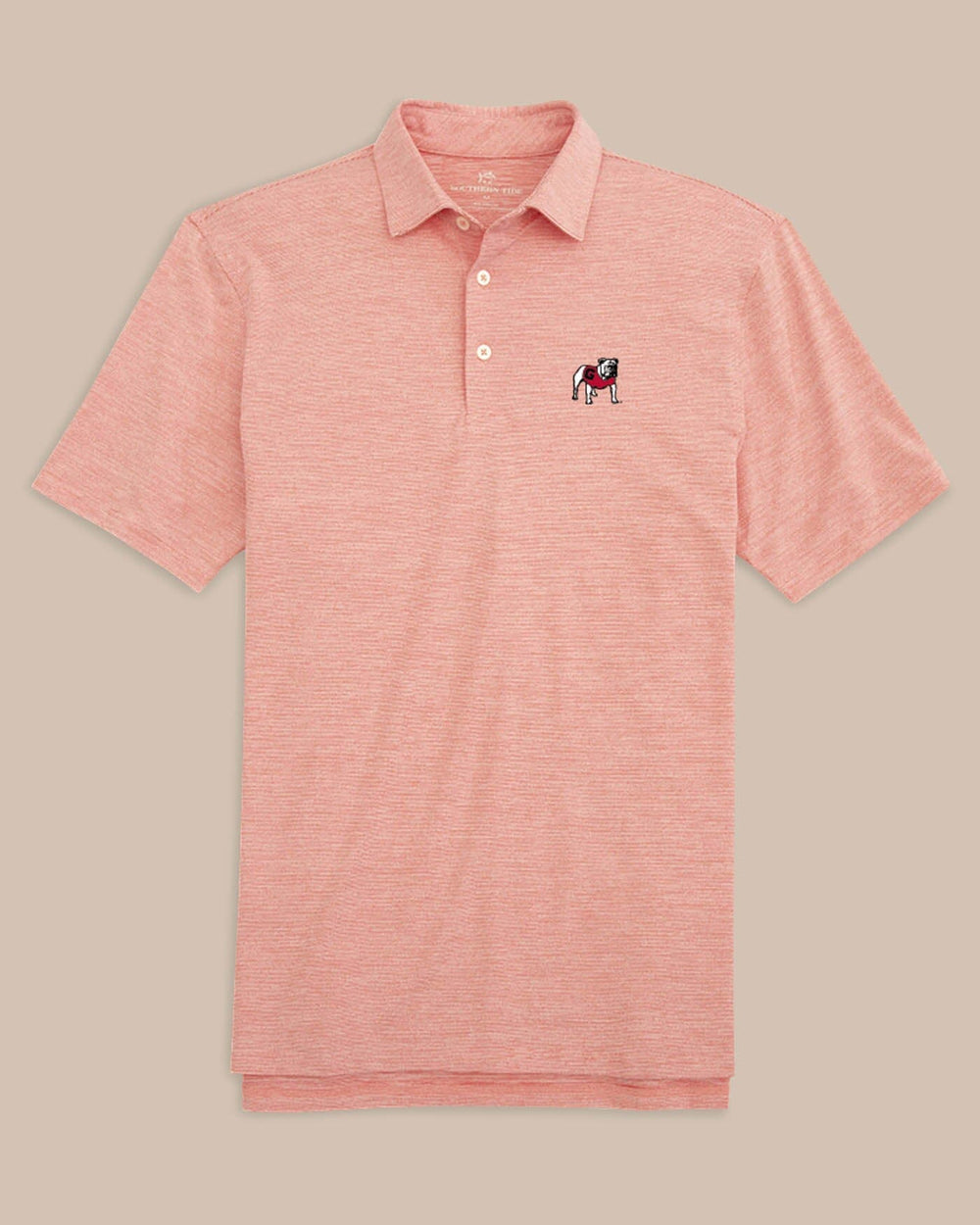 The front view of the Georgia Bulldogs Driver Spacedye Polo Shirt by Southern Tide - Varsity Red