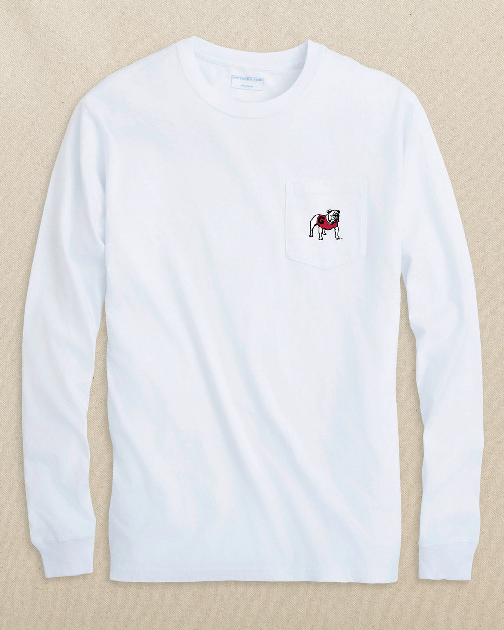 The front view of the Southern Tide Georgia Bulldogs Embroidered Long Sleeve T-Shirt by Southern Tide - Classic White