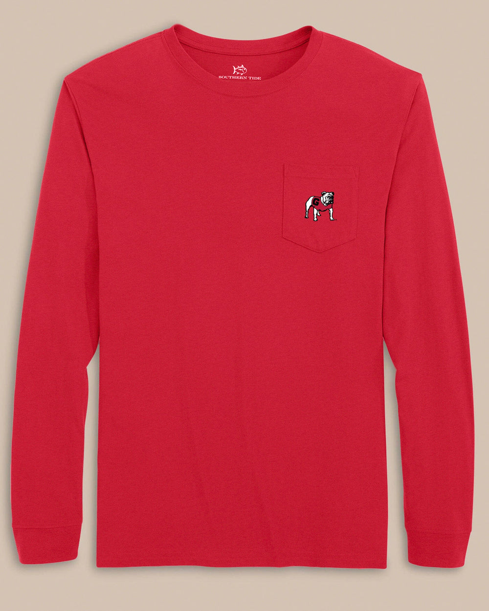 The front view of the Southern Tide Georgia Bulldogs Embroidered Long Sleeve T-Shirt by Southern Tide - Varsity Red