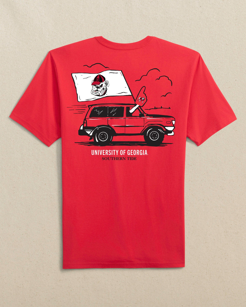 The back view of the Southern Tide Georgia Bulldogs Game Bound Short Sleeve T-Shirt by Southern Tide - Varsity Red