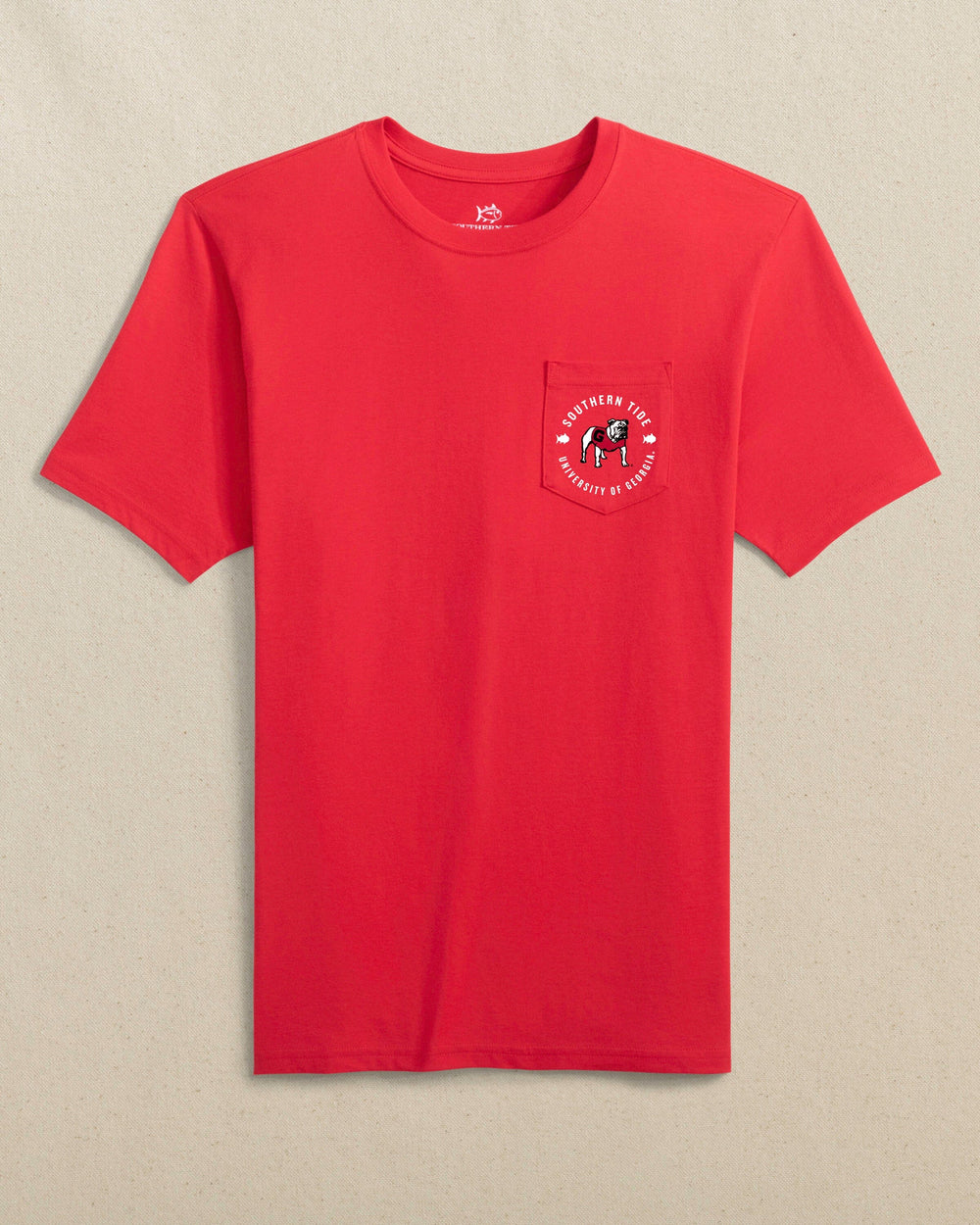 The front view of the Southern Tide Georgia Bulldogs Game Bound Short Sleeve T-Shirt by Southern Tide - Varsity Red