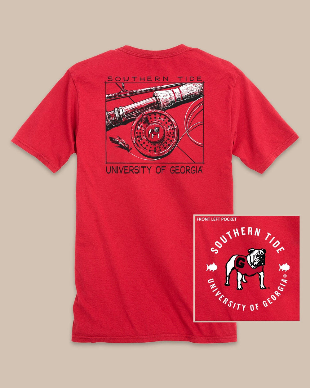 The back view of the Georgia Bulldogs Gameday Fly Reel T-Shirt by Southern Tide - Varsity Red