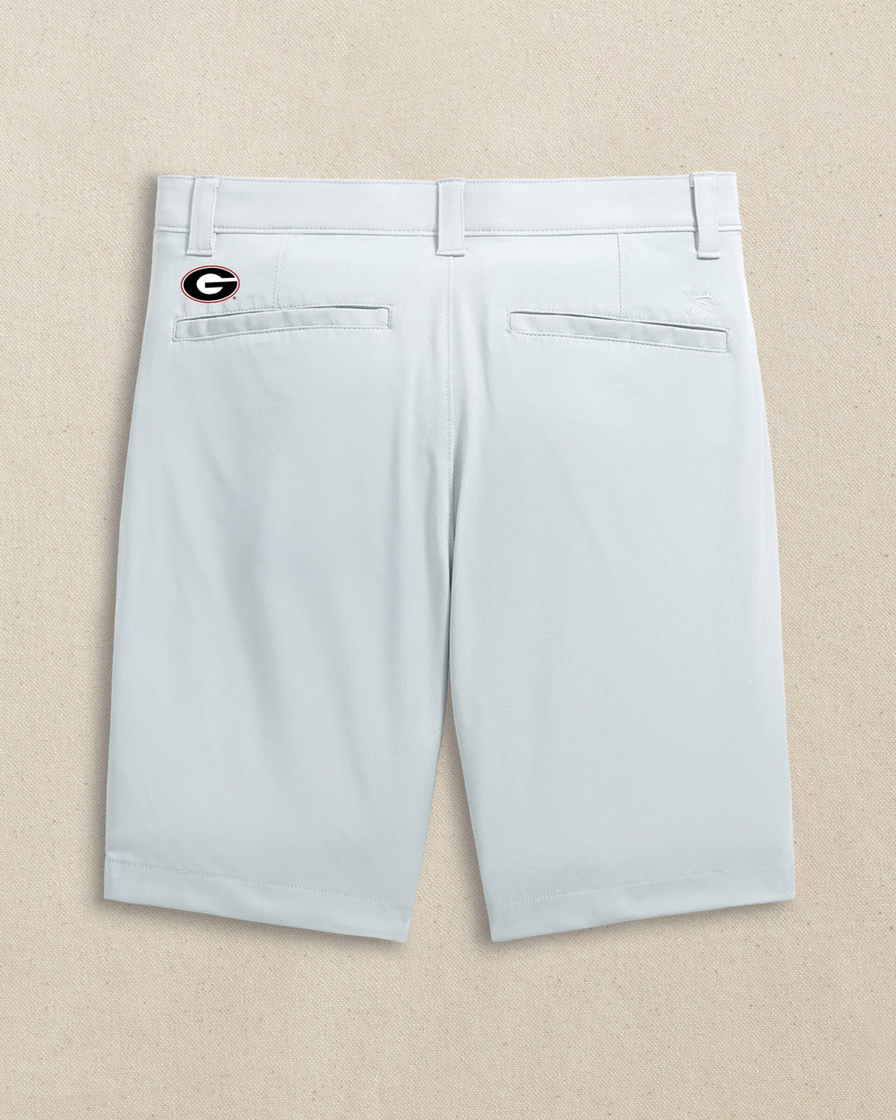 The back view of the Southern Tide Georgia Bulldogs Oval G brrr°®-die 8" Performance Short by Southern Tide - Seagull Grey