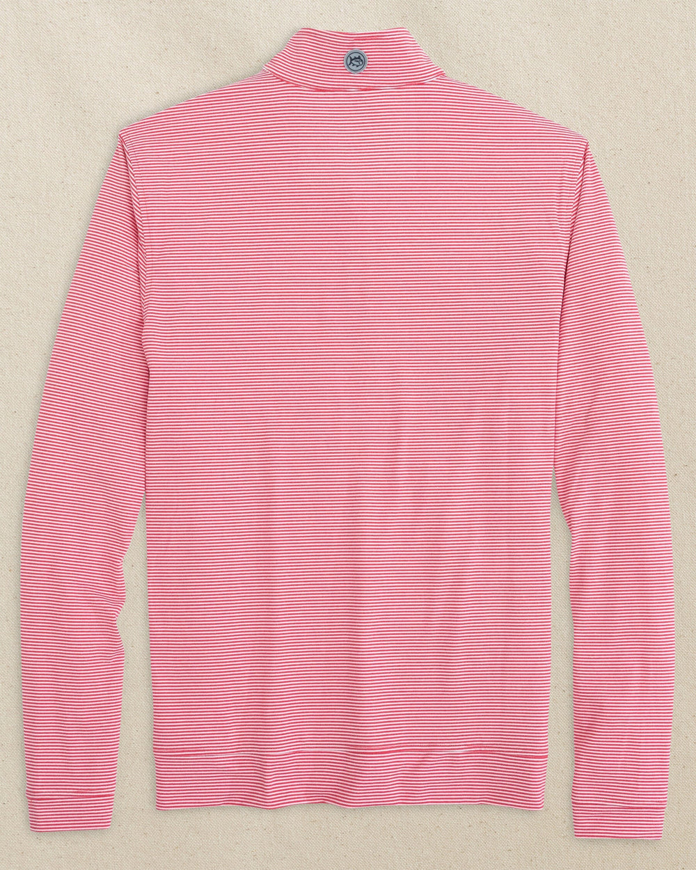 The back view of the Southern Tide Georgia Bulldogs Oval G Cruiser Micro-Stripe Quarter Zip by Southern Tide - Heather Varsity Red