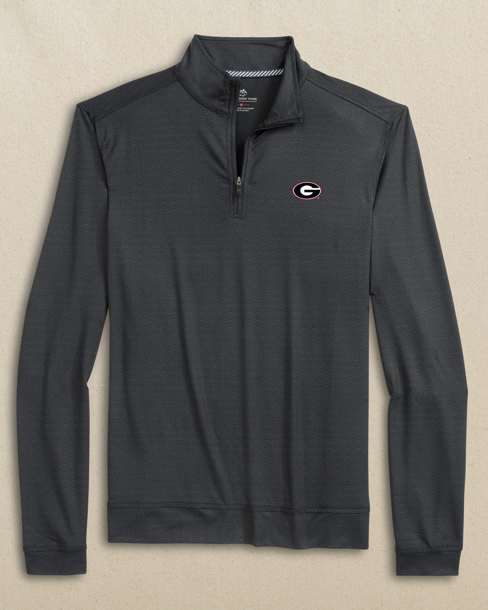 The front view of the Southern Tide Georgia Bulldogs Oval G Cruiser ST Geo Printed Quarter Zip by Southern Tide - Caviar Black