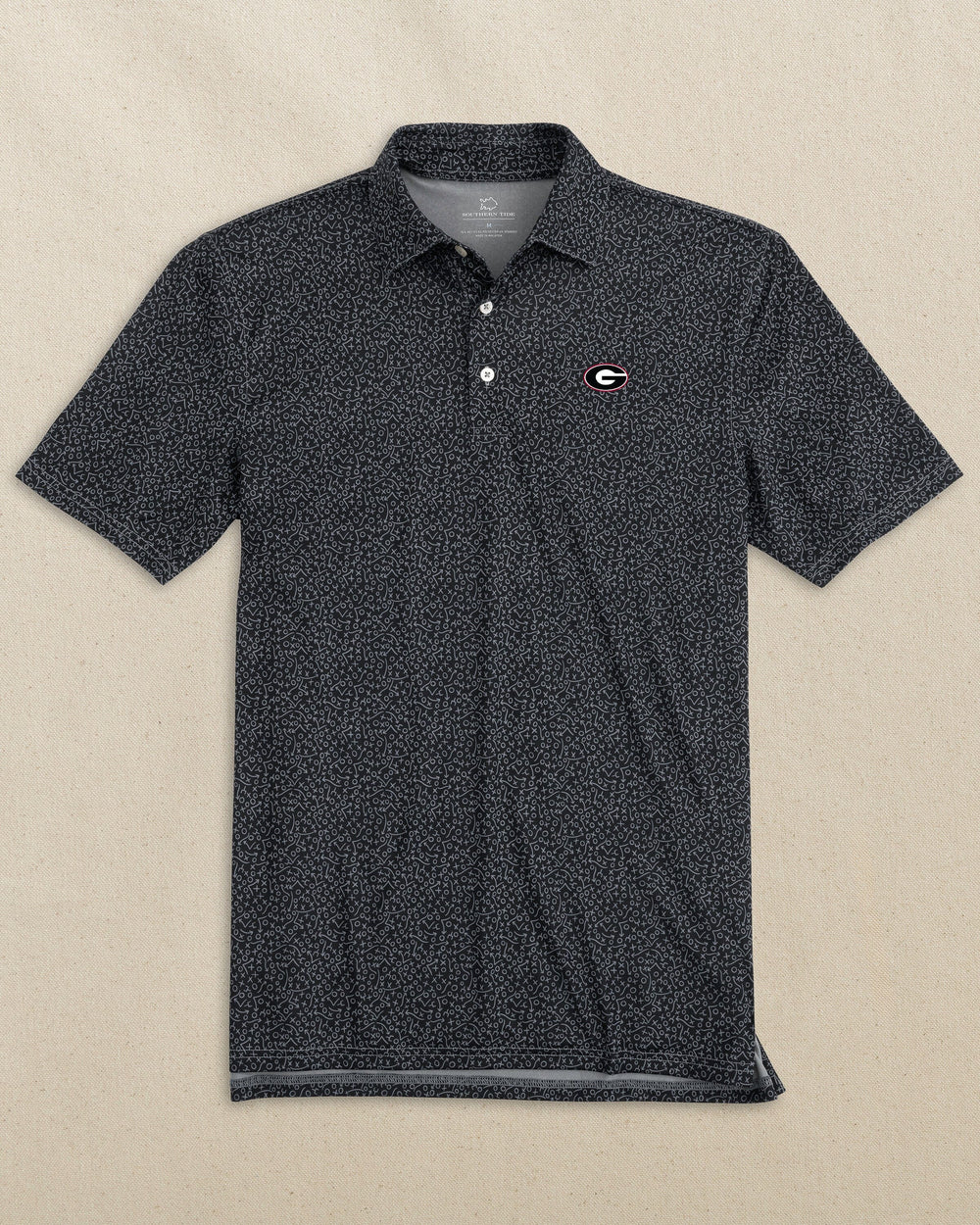 The front view of the Southern Tide Georgia Bulldogs Oval G Driver Gameplay Polo by Southern Tide - Black