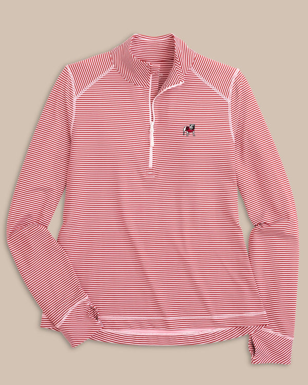 The front view of the Georgia Bulldogs Runaround Quarter Zip Pull Over by Southern Tide - Varsity Red