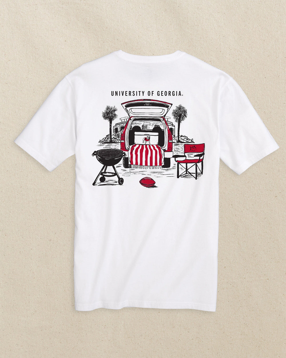 The back view of the Southern Tide Georgia Bulldogs Stadium View Short Sleeve T-Shirt by Southern Tide - Classic White
