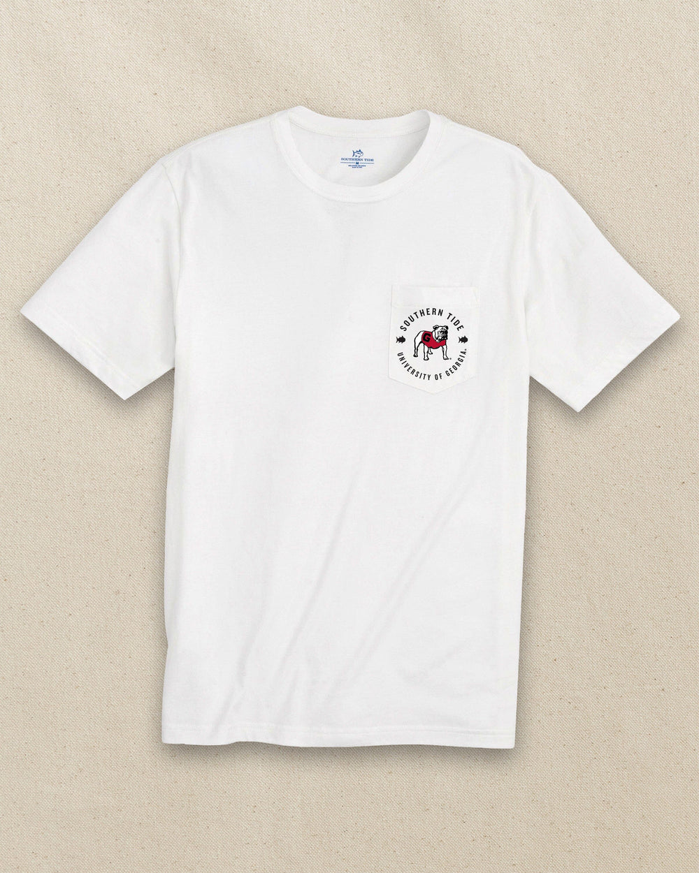 The front view of the Southern Tide Georgia Bulldogs Stadium View Short Sleeve T-Shirt by Southern Tide - Classic White