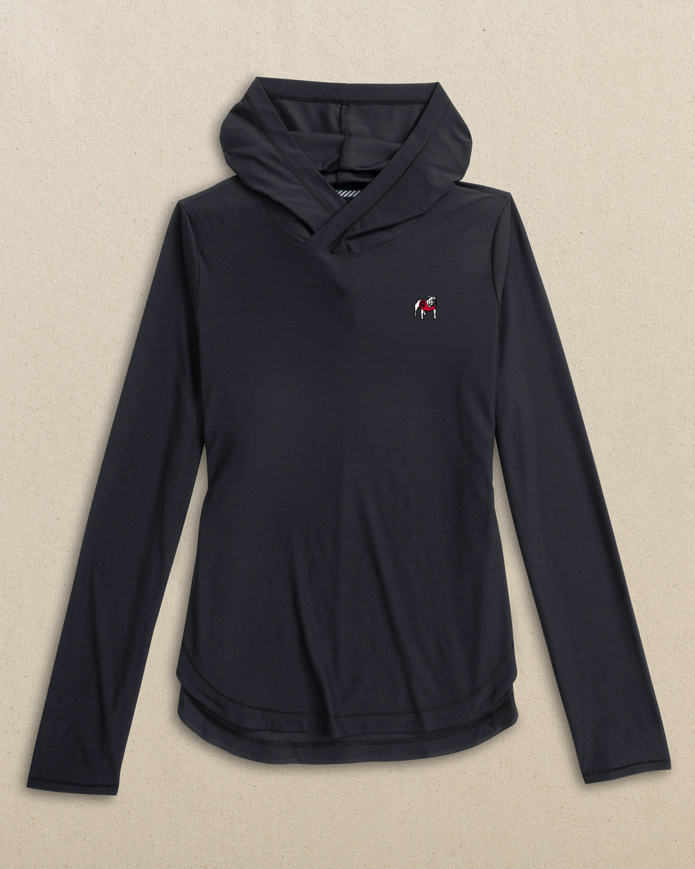 The front view of the Southern Tide Georgia Bulldogs Women's Linley brrr°®-illiant Hoodie by Southern Tide - Caviar Black