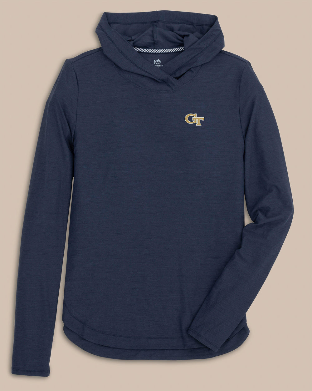 The front view of the Southern Tide Georgia Tech Women's Linley brrr°®-illiant Hoodie by Southern Tide - Nautical Navy