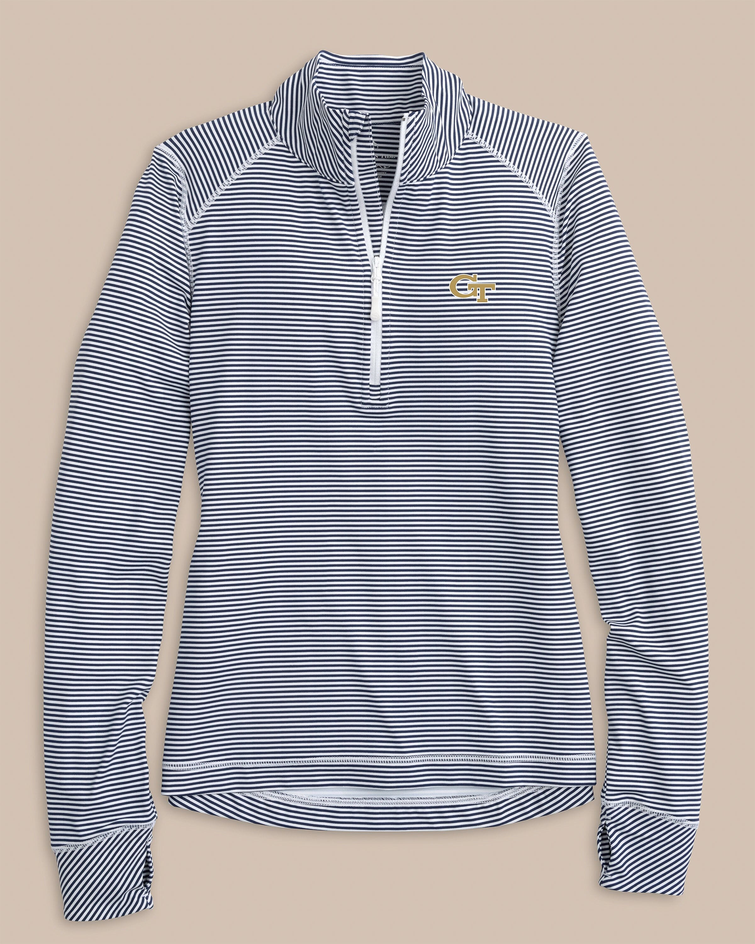 Georgia Tech Women's Striped Runaround Quarter Zip | Southern Tide