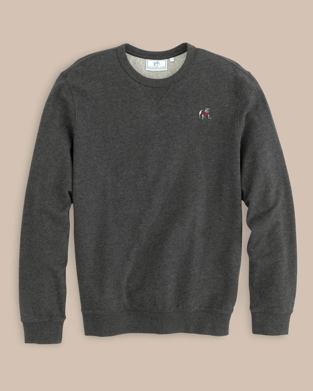 The front view of the Georgia Upper Deck Pullover Sweatshirt by Southern Tide - Heather Black