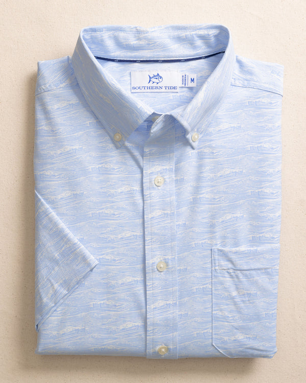 The front view of the Southern Tide Get In Shipshape Intercoastal Short Sleeve Sport Shirt by Southern Tide - Cerulean