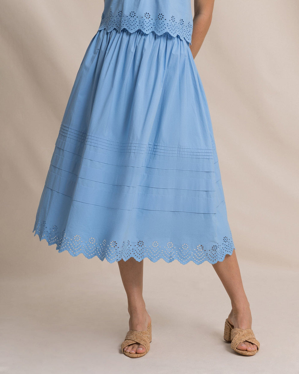 The front view of the Southern Tide Gigi Eyelet Midi Skirt by Southern Tide - Ocean Channel