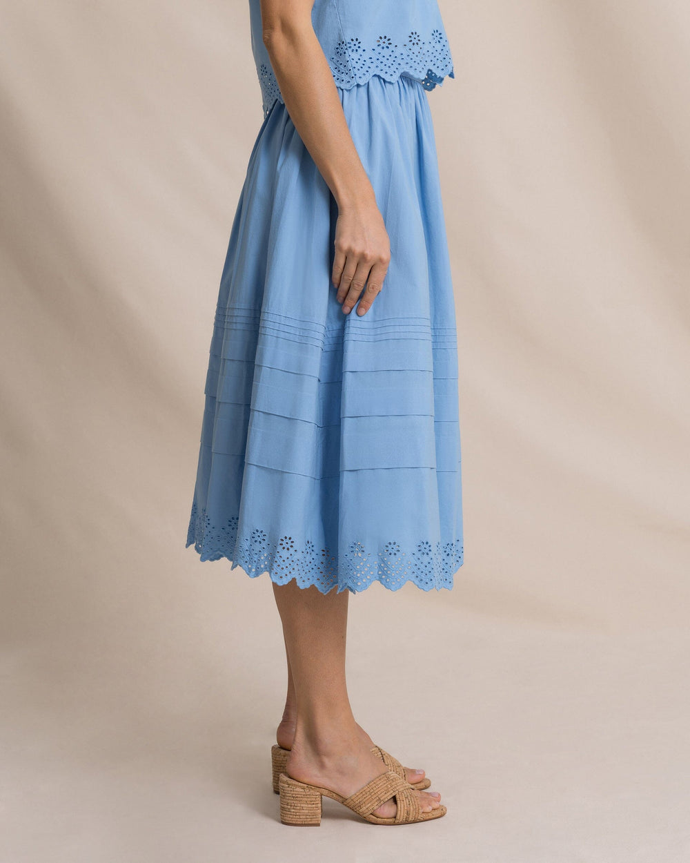 The side view of the Southern Tide Gigi Eyelet Midi Skirt by Southern Tide - Ocean Channel