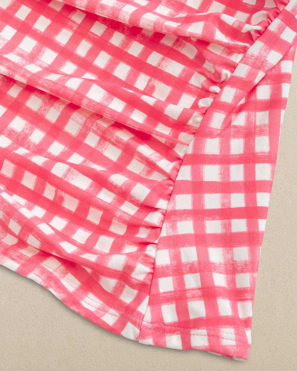 The detail view of the Southern Tide Gingham Tankini by Southern Tide - Island Pink