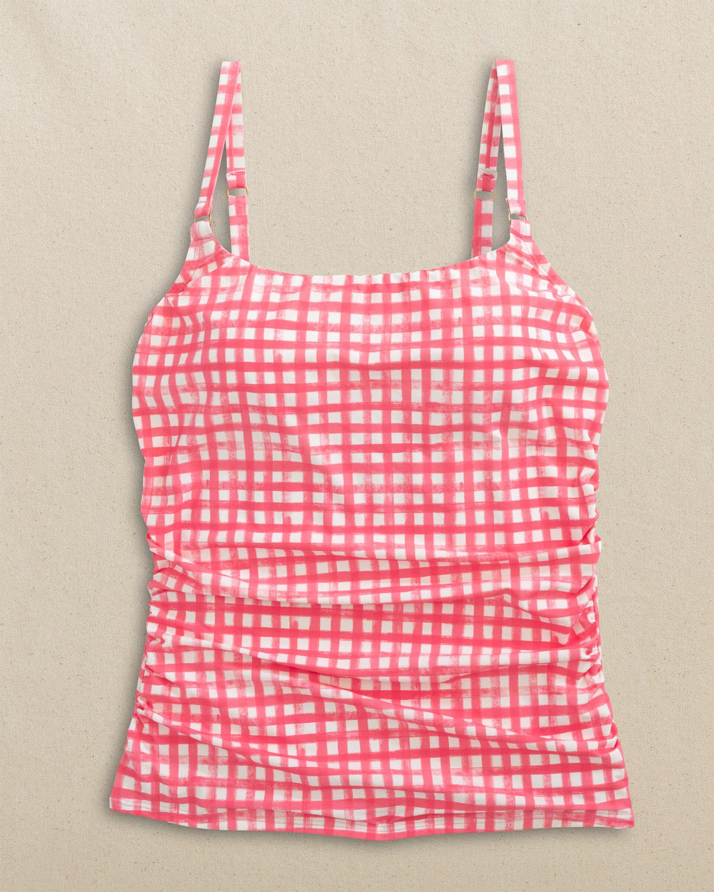 The front view of the Southern Tide Gingham Tankini by Southern Tide - Island Pink